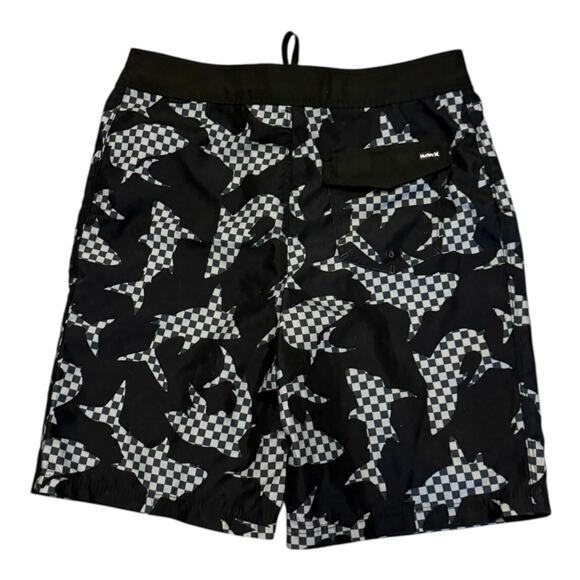 Hurley Black Gray Shark Swim Board Surf Shorts Shorts EUC Size 14 27" - Picture 2 of 2